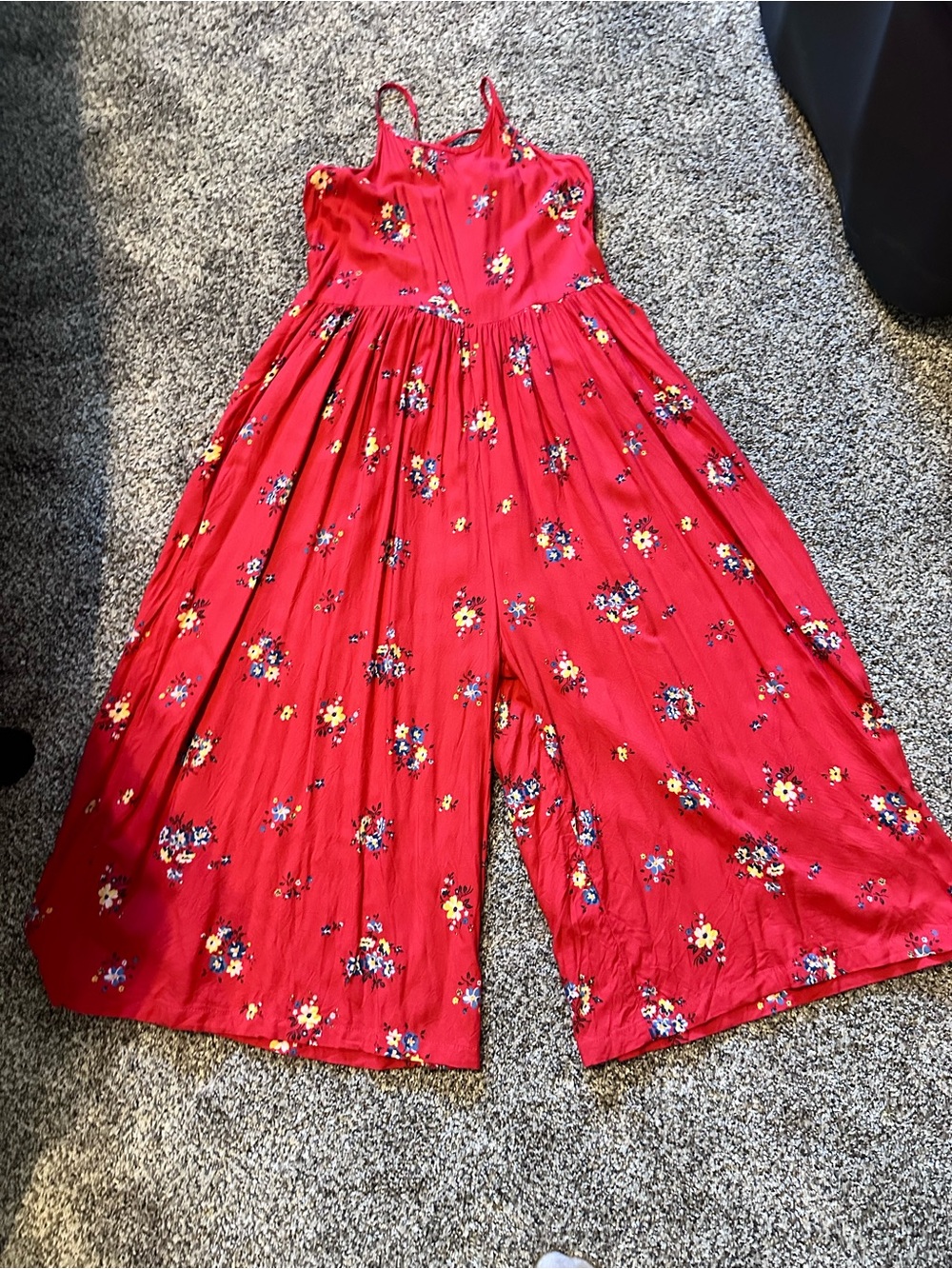 Nordstrom Red Smocked Floral Top with Spaghetti Straps